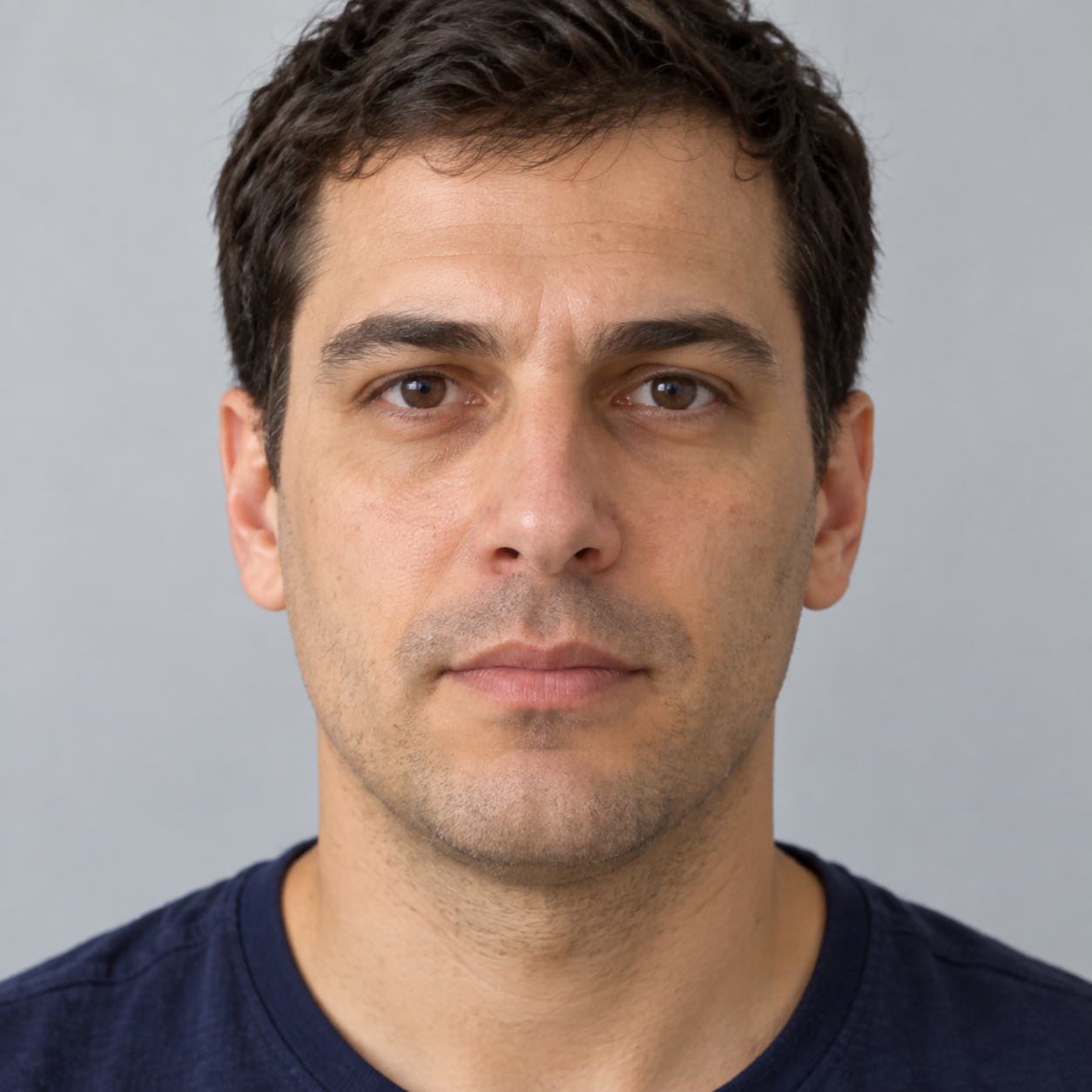AI-generated fictional cousin of the sample portrait